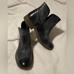BED|STU Black Leather Ankle Booties with Textured Side Panels